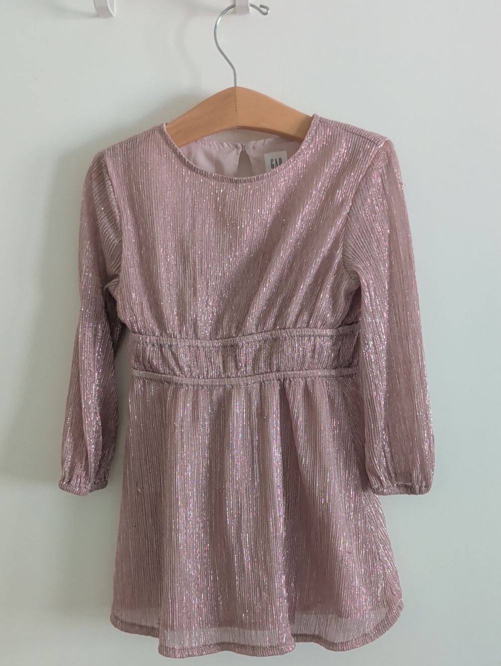GAP Shimmery Rose Gold Long-Sleeve Girls Dress
